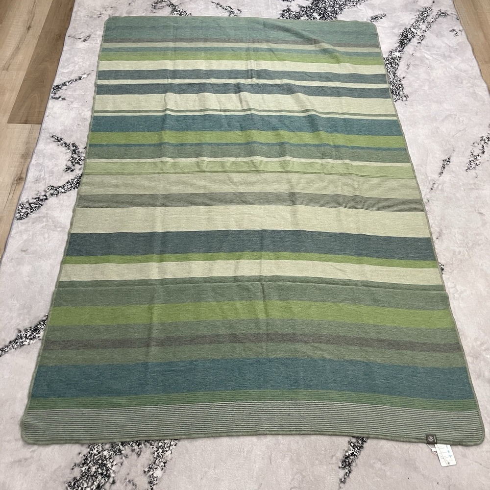Shupaca Alpaca Throw Blanket Green Blue Striped 60% Alpaca Made in Ecuador